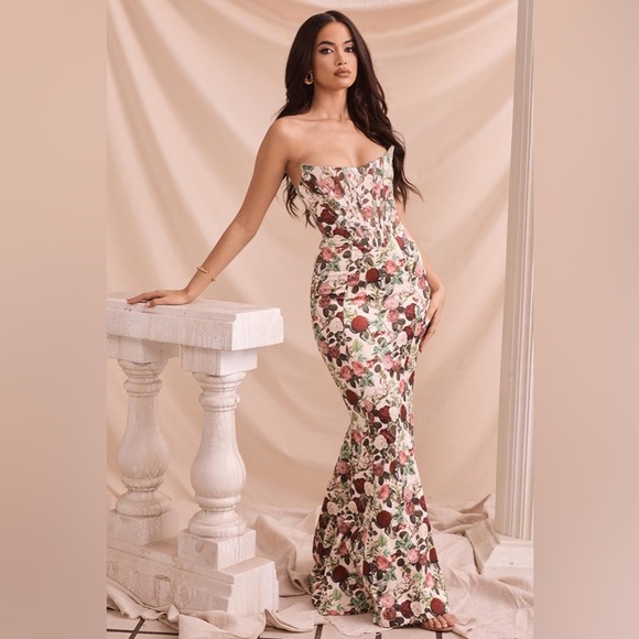 HOUSE OF CB Malika Corset Floral Limited Edition Mermaid Strapless Gown Dress - Picture 8 of 14